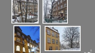 Cztery zdjęcia szkolnych budynków